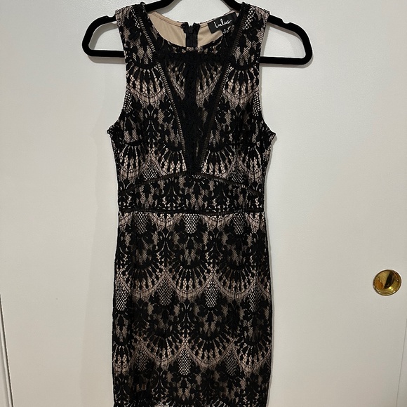 Lulus Ritzy Black Crochet Lace Bodycon Dress S - Picture 2 of 6